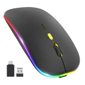 Techsuit - Wireless/Bluetooth 5.2, 2.4G, Mouse (M1) for Gaming, LED RGB, Silent,1600 DPI with USB-C Charging Cable - Black